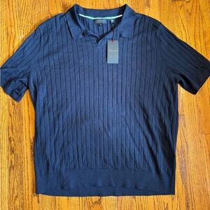 Ted Baker Navy Ribbed Polo Sweater Shirt